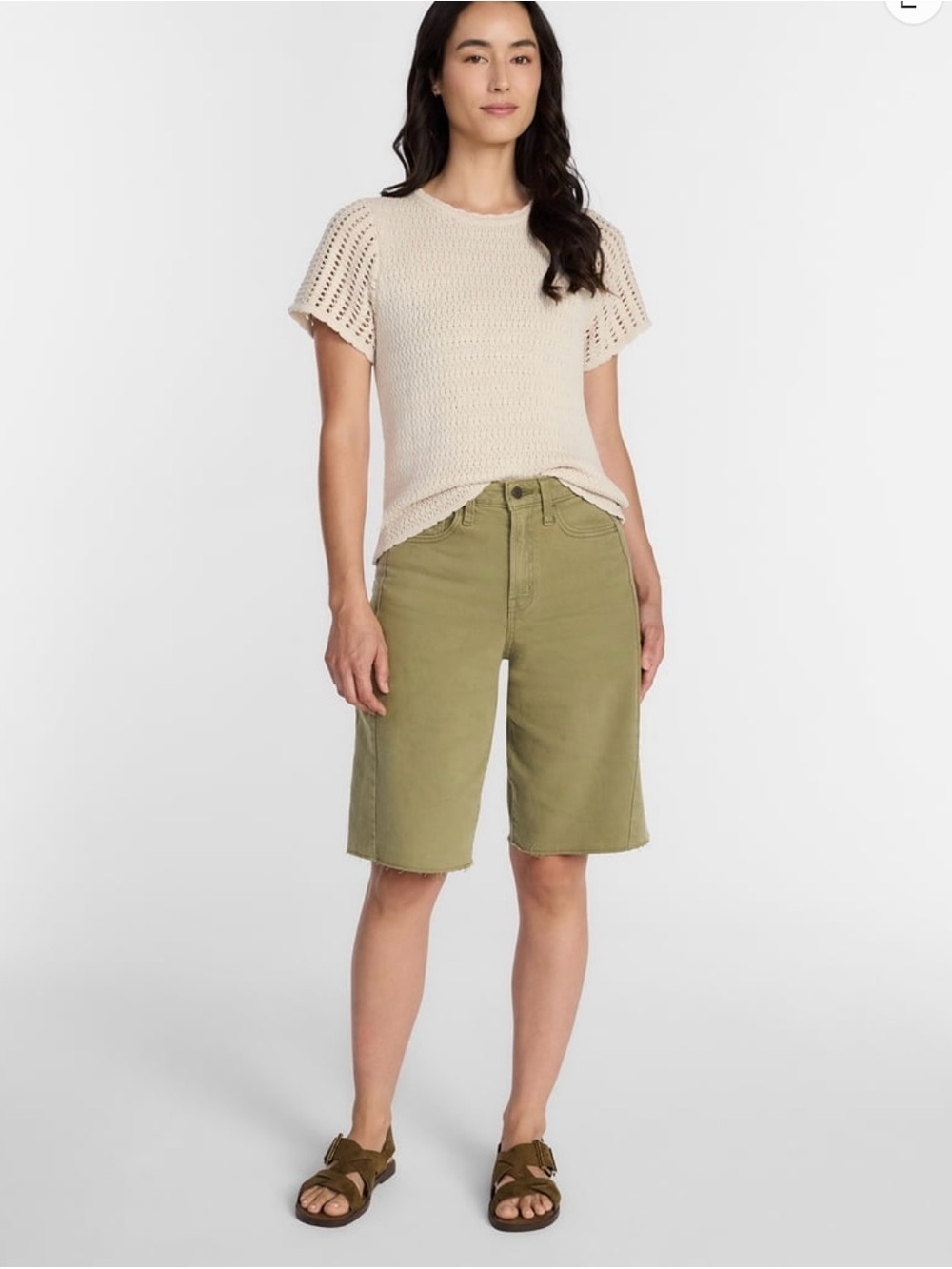 Time and Tru Women's Washed Green Barrel Bermuda Shorts Size 6 Casual